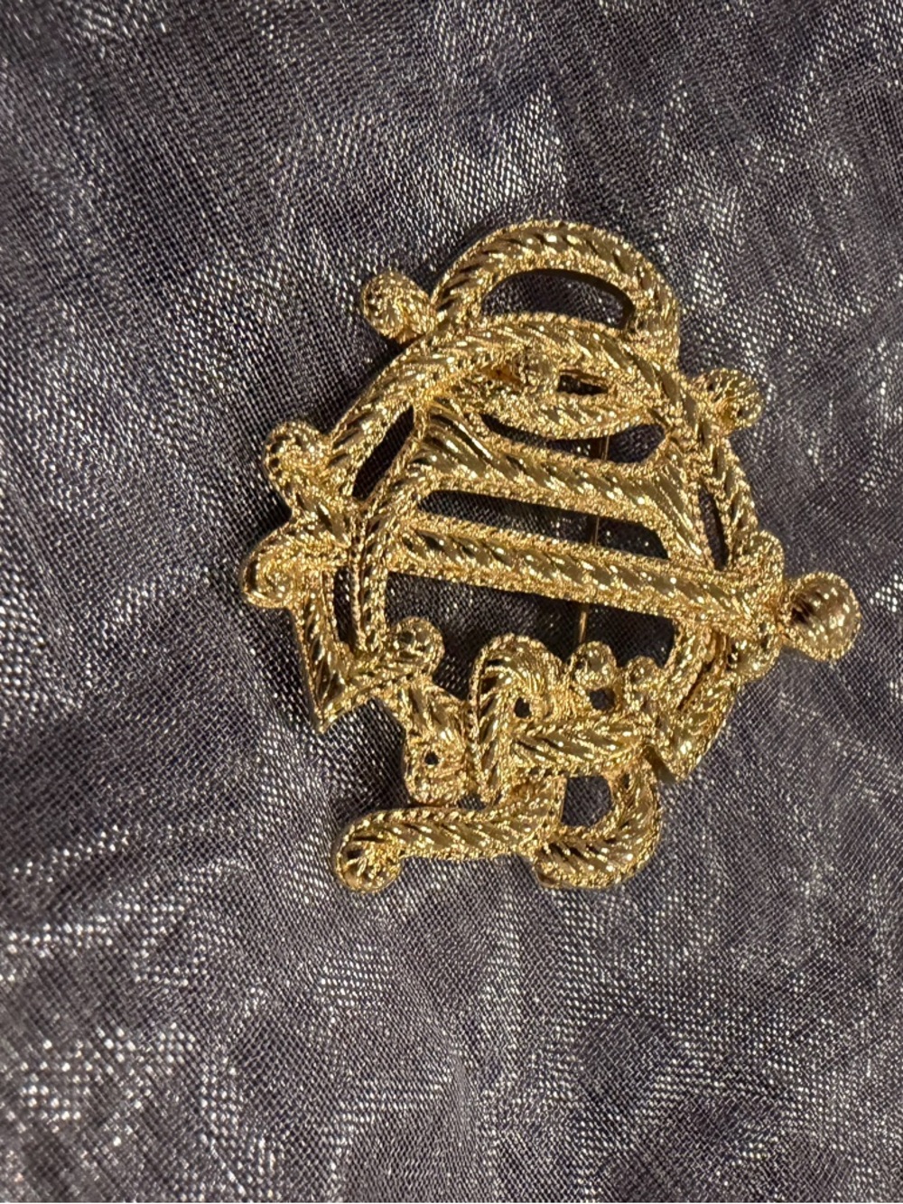 Dior Gold-Tone Twisted Rope Monogram Brooch